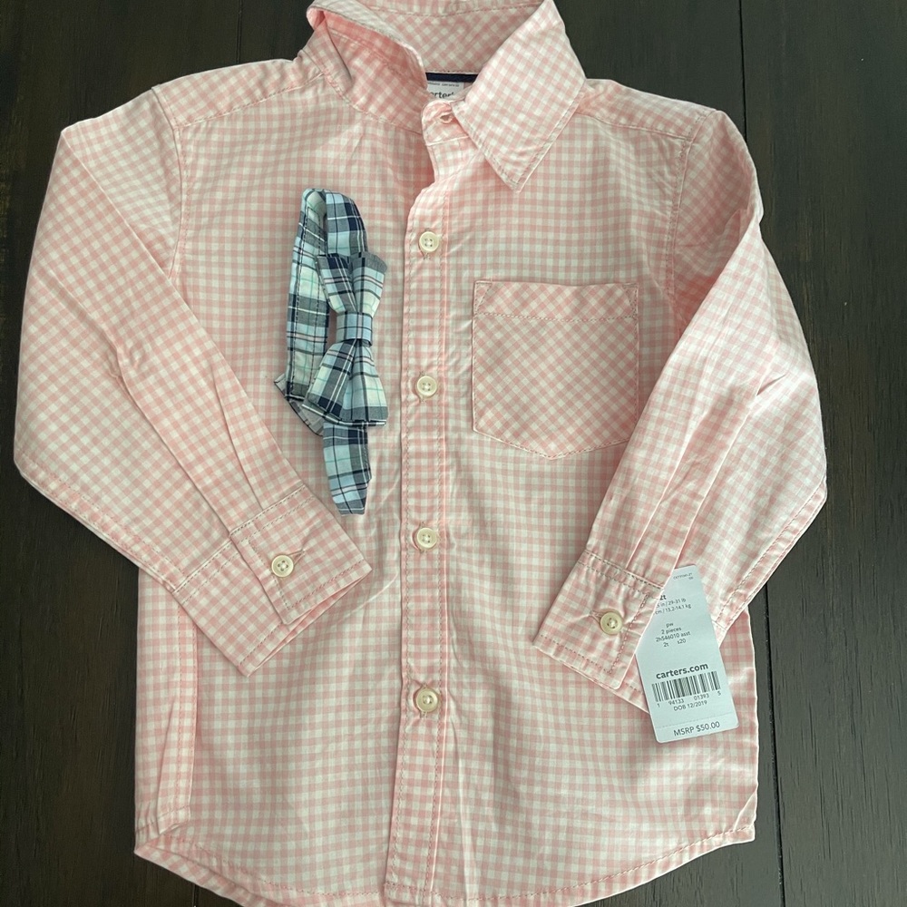 Boys gingham button down with bow tie